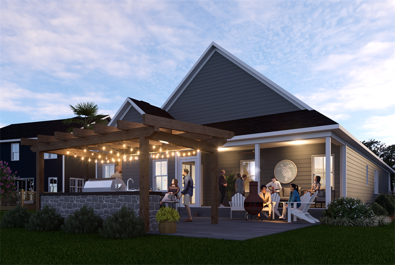 Backyard patio with people socializing